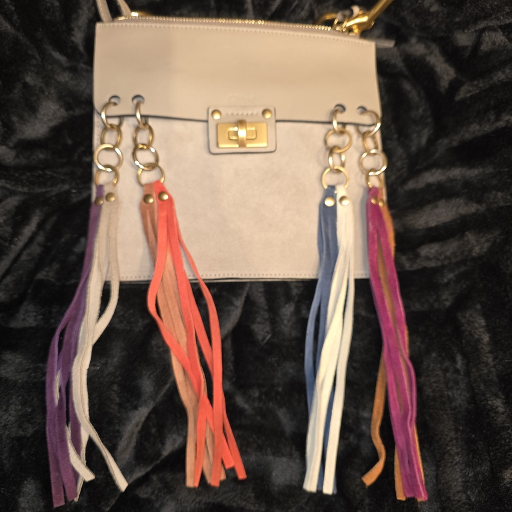 Chloe Beige Crossbody Bag with Colorful Tassels
